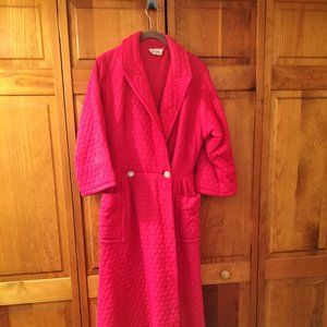 Vintage 1950s Hot Pink Quilted Dressing Gown Robe Women's Size Med